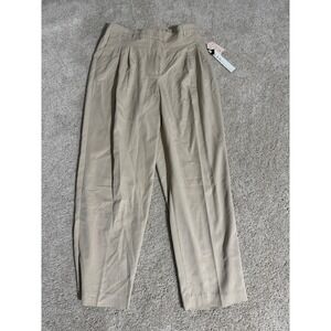 Nicole Miller New York Women Beige Wide Leg Pleated Dress Pants Size M NWT